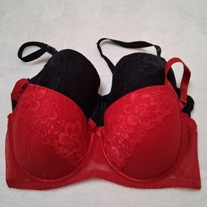 Pure Beauty by Rene Rofe Red and Black Lace Bra lot soft padded 40C